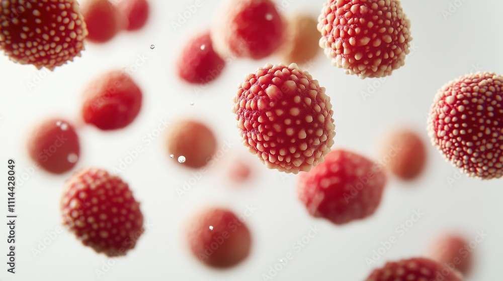 Flying Lychees on White Background Display Flying Lychees on White Background Display