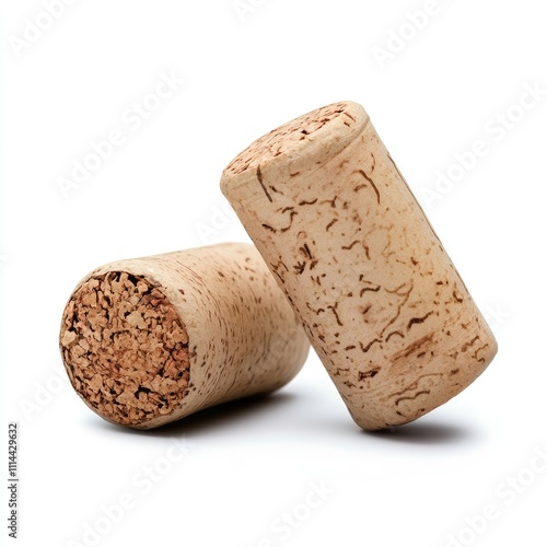 Two corks lying on a white background, commonly used for sealing bottles.