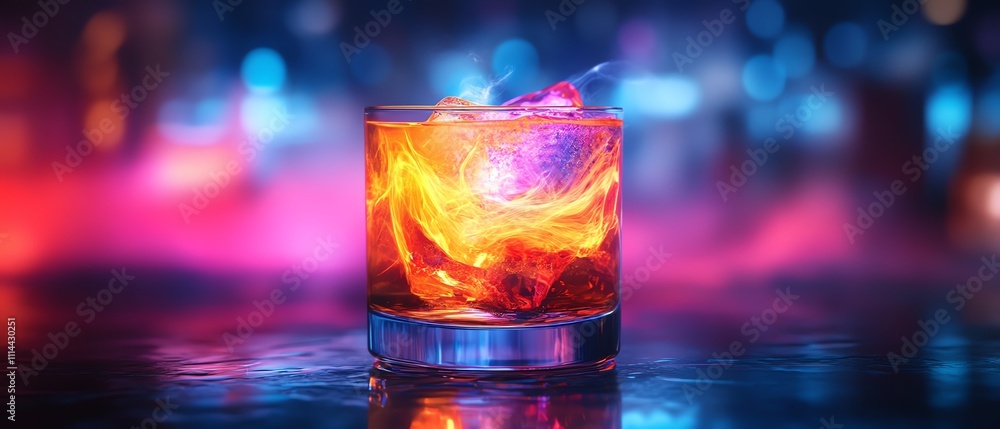 Experience a mesmerizing neon cocktail show at a trendy bar featuring a swirling glow of colorful drinks in an electric atmosphere Experience a mesmerizing neon cocktail show at a trendy bar featuring a swirling glow of colorful drinks in an electric atmosphere