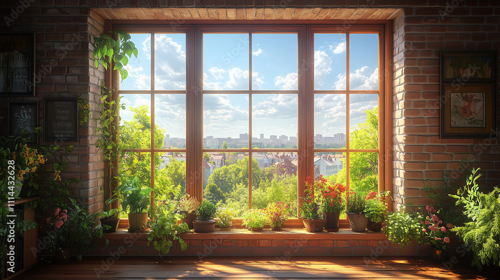 Fototapeta premium Beautiful interior with large windows