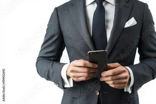 businessman holding a mobile phone photo