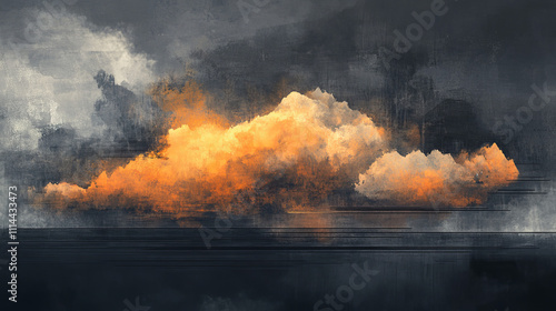 Charcoal Orange Cloud Landscape Painting