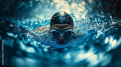 Swimmer in Motion Captured in the Ocean photo