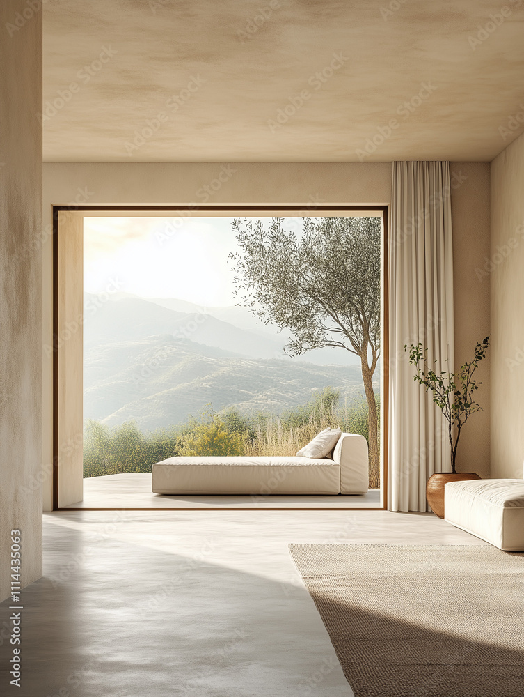 Fototapeta premium Beautiful sunny interior with large window