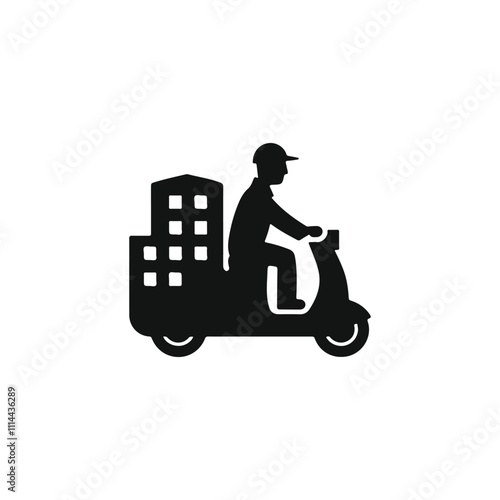 Person riding and interacting with various types of bicycles and wheeled transport in a silhouette style