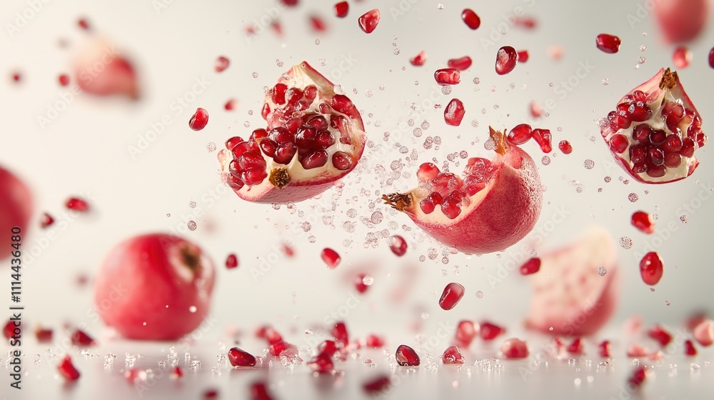 Flying Pomegranates on a White Background Flying Pomegranates on a White Background