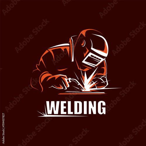 Welding logo template, on the dark background, welder silhouette