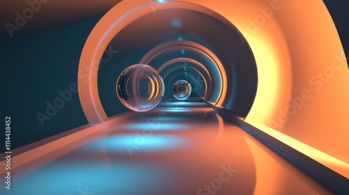 Abstract tunnel with glowing orbs creates a futuristic atmosphere in a vibrant setting