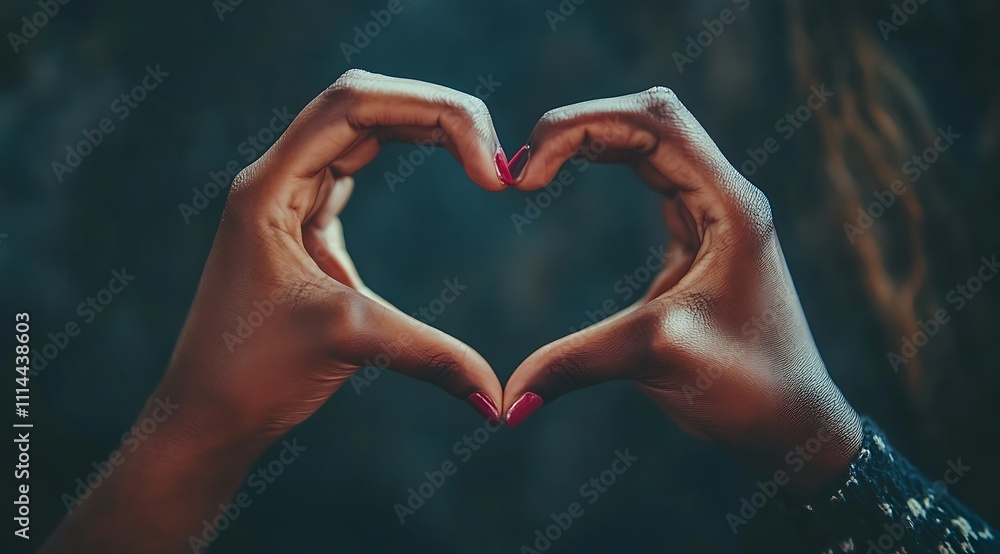 Obraz premium Woman making heart shape with hands symbolizing love and care