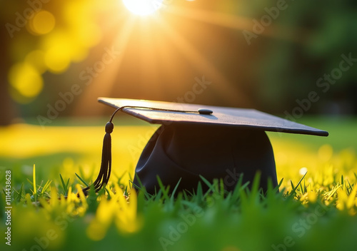 golden sunlight highlights graduation cap tassel vibrant photo