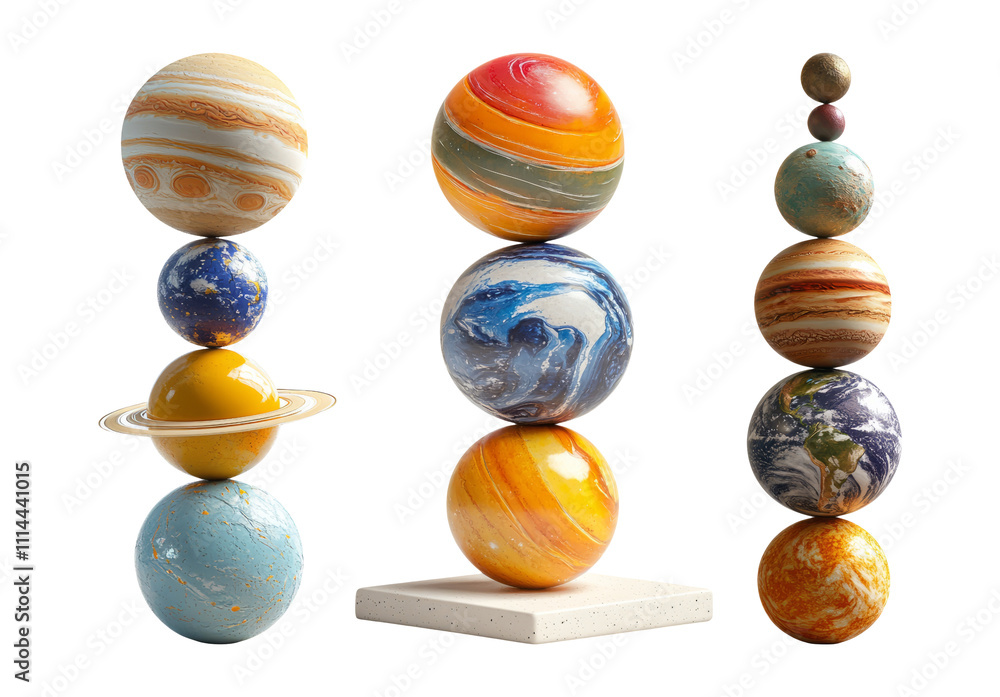 Colorful Solar System Planets on Transparent Background Colorful Solar System Planets on Transparent Background