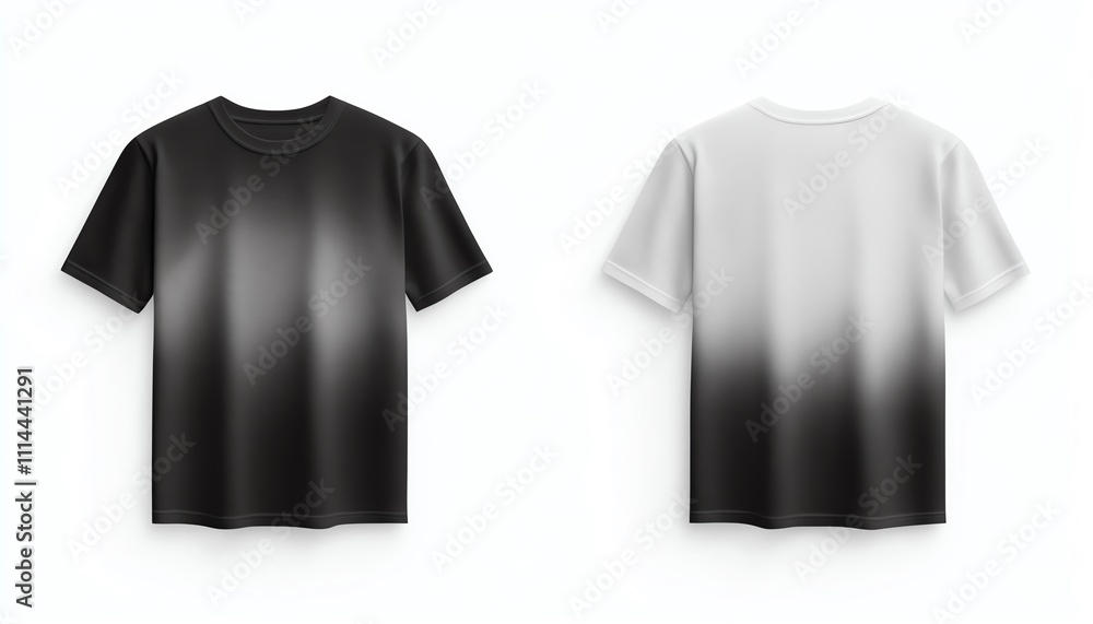 Front and back t-shirt mockup with gradient design for designers in minimalist studio Front and back t-shirt mockup with gradient design for designers in minimalist studio