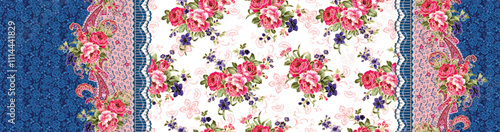 Seamless design. Colorful abstract flowers bouquet on a light color background.