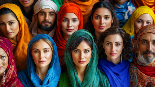 Global Unity: Diverse Cultures, Colorful Headscarves, Portrait Photography