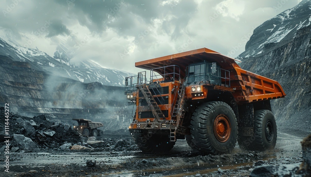Orange Dump Truck in a Coal Mine Orange Dump Truck in a Coal Mine
