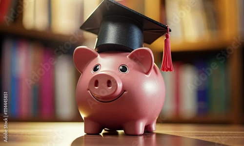 Saving for Education: Piggy Bank with Graduation Cap photo