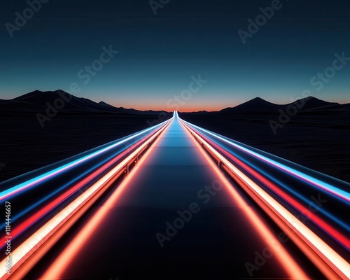 Hyperloop test track curving through a futuristic landscape, representing advanced transport systems in development
