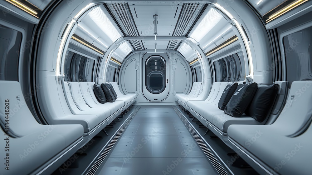Fototapeta premium Closeup of the interior design of a Hyperloop pod, showcasing comfort and advanced technology