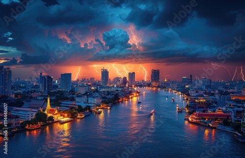 Wallpaper Mural Lightning Storm Over a Cityscape in Bangkok Torontodigital.ca