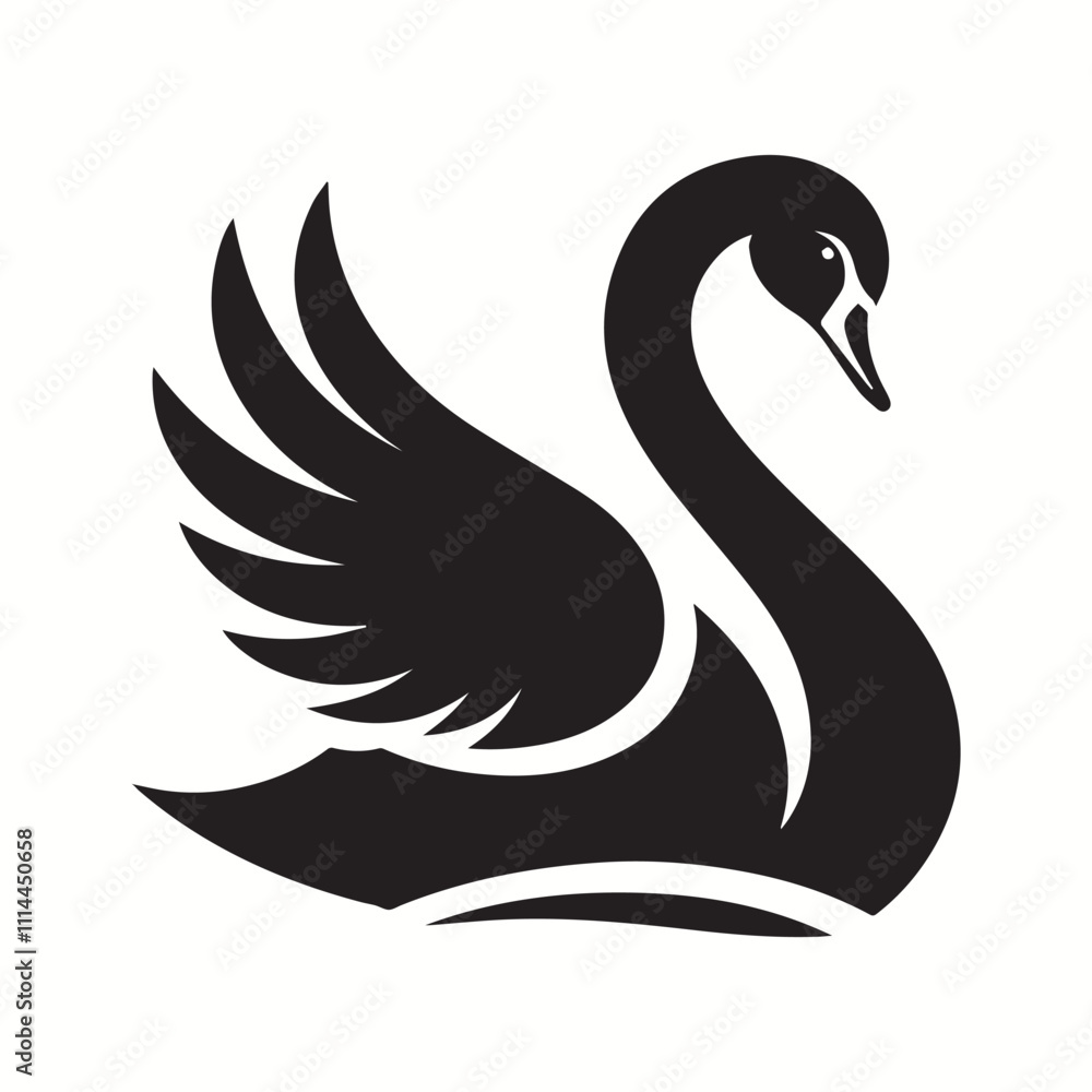 Naklejka premium Black Color Swan Silhouette Vector Illustration, Solid White Background.