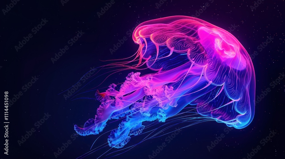 Naklejka premium Neon Jellyfish in a Starry Night