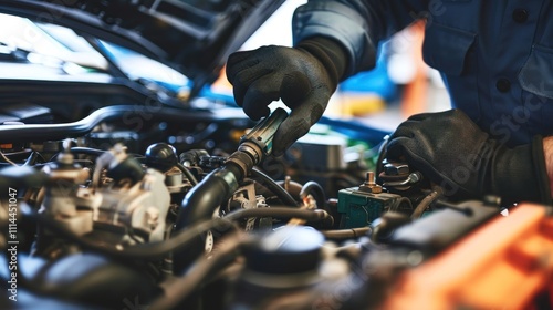 Mechanic Repairing a Car Engine