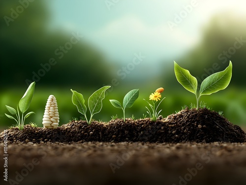 Stylized graphics depicting the growth stages of a seedling showcasing eco friendly and sustainable farming techniques in a minimal clean and informative manner photo