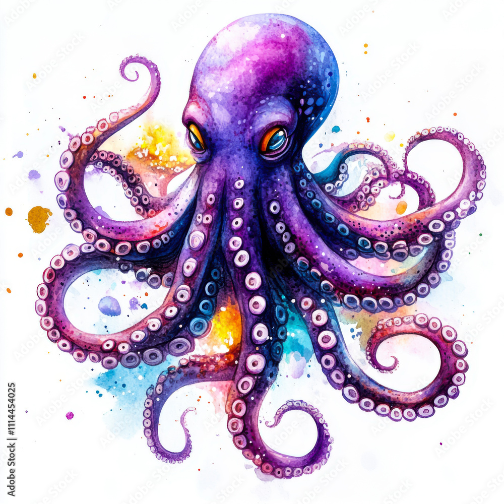 Naklejka premium abstract octopus, made with paints massive strokes. Contrast and brightolorful octopus hand drawn