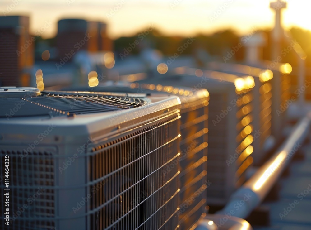 Air Conditioning Units on a Rooftop at Sunset