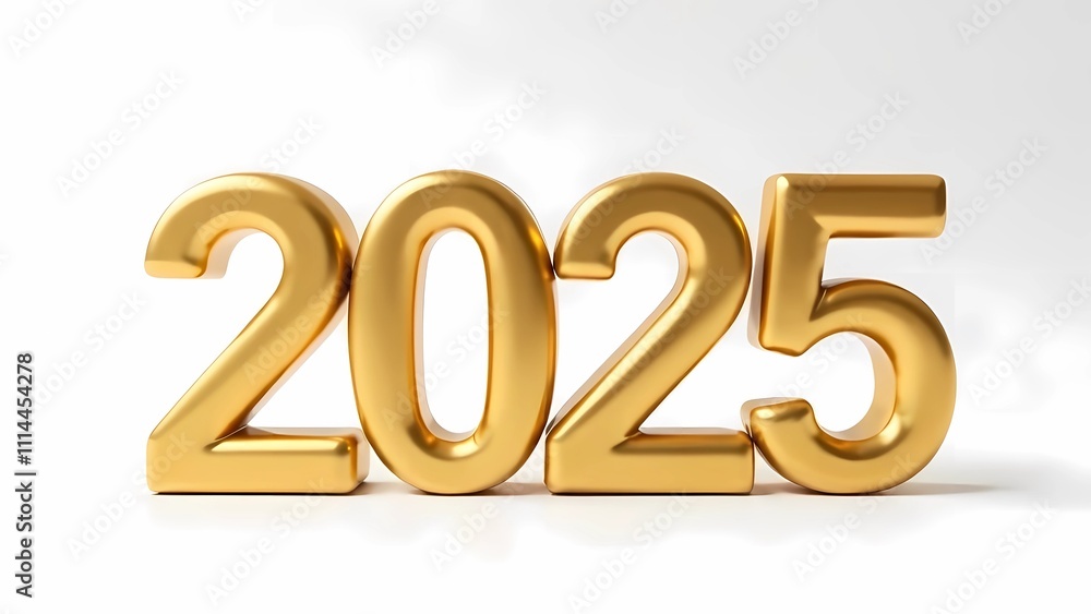 2025 Happy New Year 3d number gold isolated on white background 2025 Happy New Year 3d number gold isolated on white background