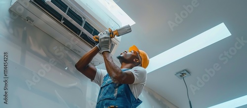 A Black Technician Working on an AC Unit