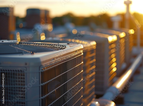 Obraz na płótnie Air Conditioning Units on a Rooftop at Sunset w salonie