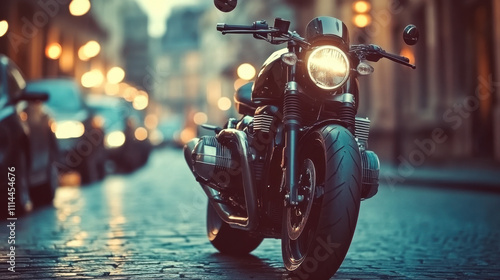 Closeup motorcycle  night city background photo