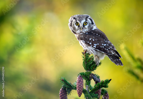 Tableau sur toile Boreal owl ( Aegolius funereus ) close up