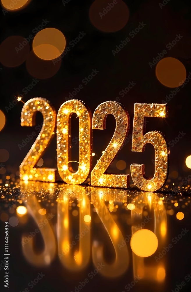 Happy New Year 2025 background, illustration for holiday design with lights Happy New Year 2025 background, illustration for holiday design with lights