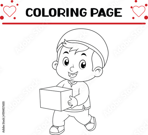 muslim boy running coloring page for kids