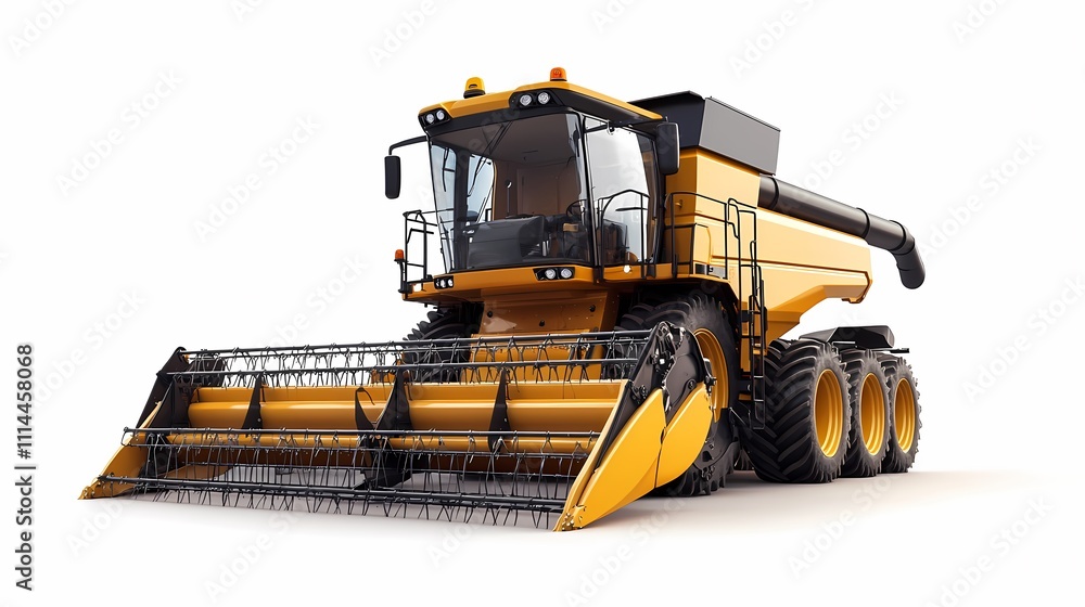 Large yellow agricultural combine harvester ready for efficient crop harvesting. Large yellow agricultural combine harvester ready for efficient crop harvesting.