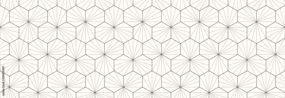 Fototapeta premium Seamless fabric swatch with hexagons and lines.