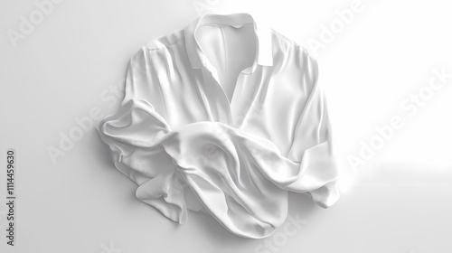 Elegantly draped white shirt on a neutral background, showcasing luxurious fabric texture and smooth lines.