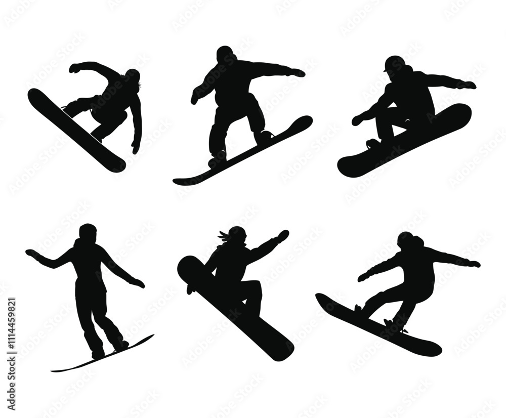Fototapeta premium A Collection of Elegant Snowboarder Silhouettes Template