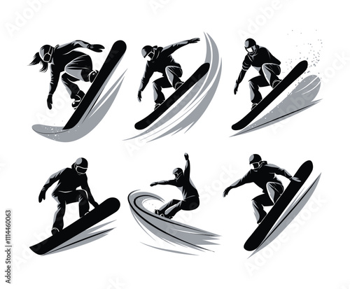 Collection of Bold Snowboarder Action Silhouettes Vector Template