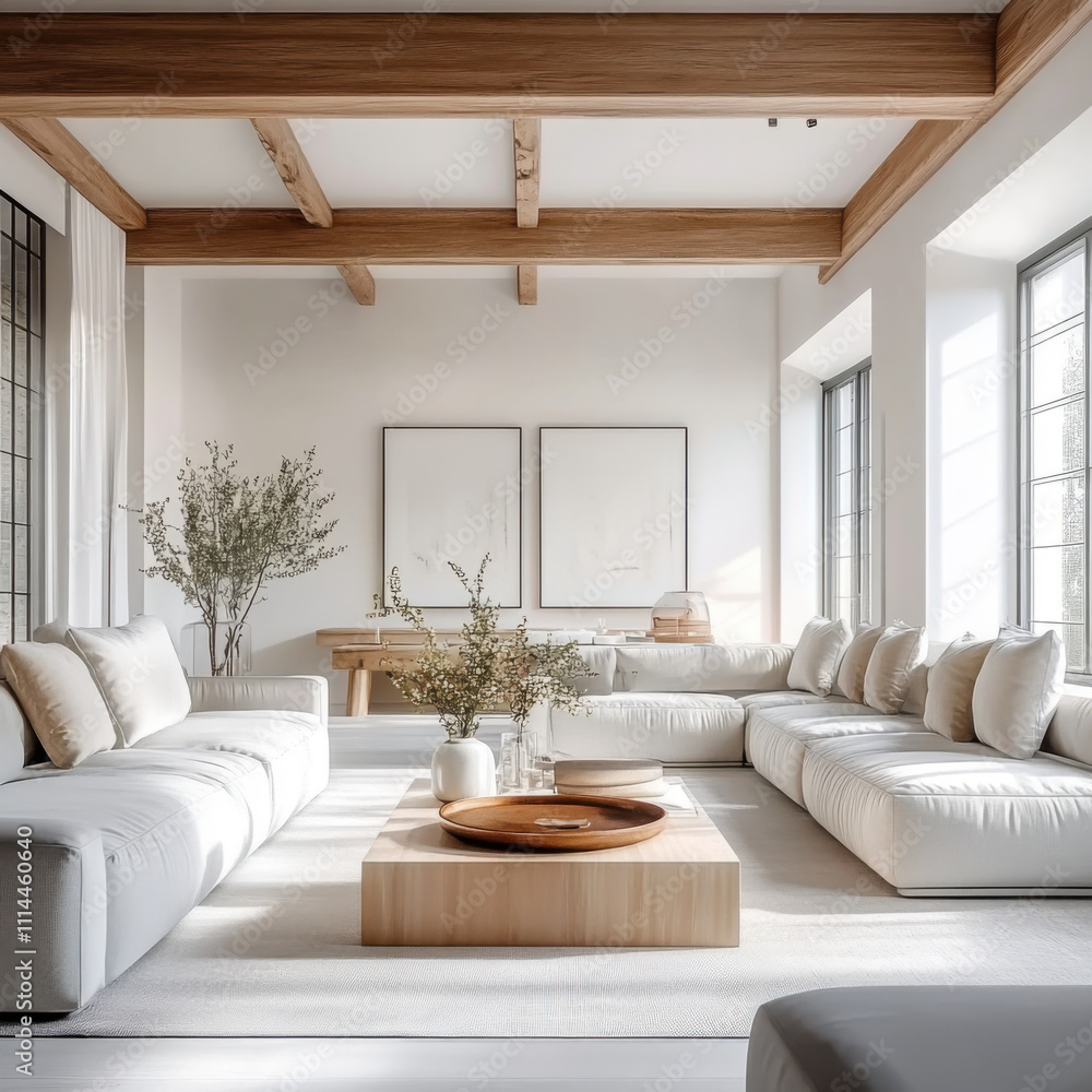 Rustic interior design of modern and nordic living room with grey sofa Rustic interior design of modern and nordic living room with grey sofa