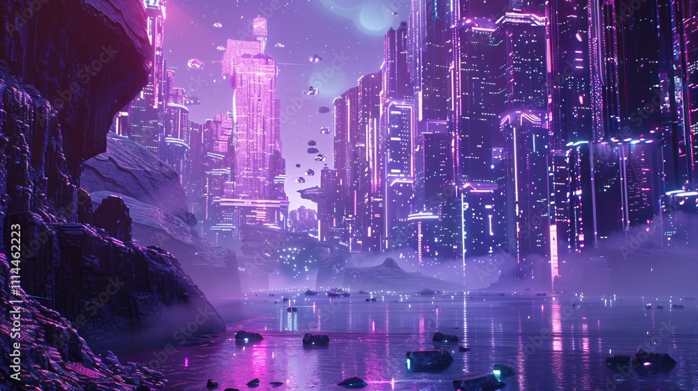 Fototapeta premium Neon Cityscape on an Alien Planet