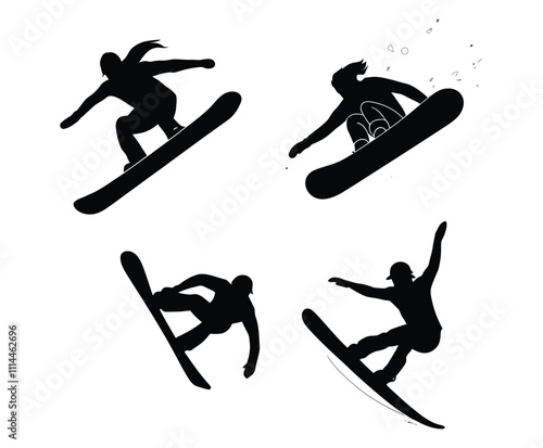 Snowboarder Stance and Aerial Silhouettes