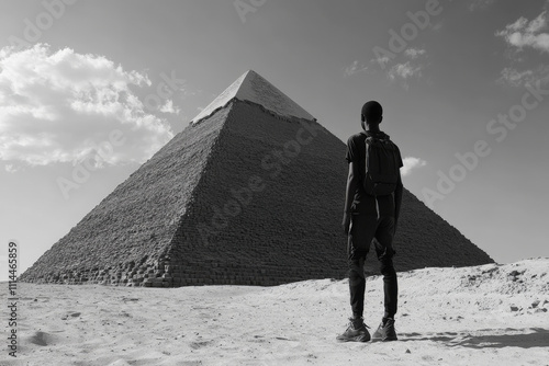 Traveler Facing the Great Pyramid