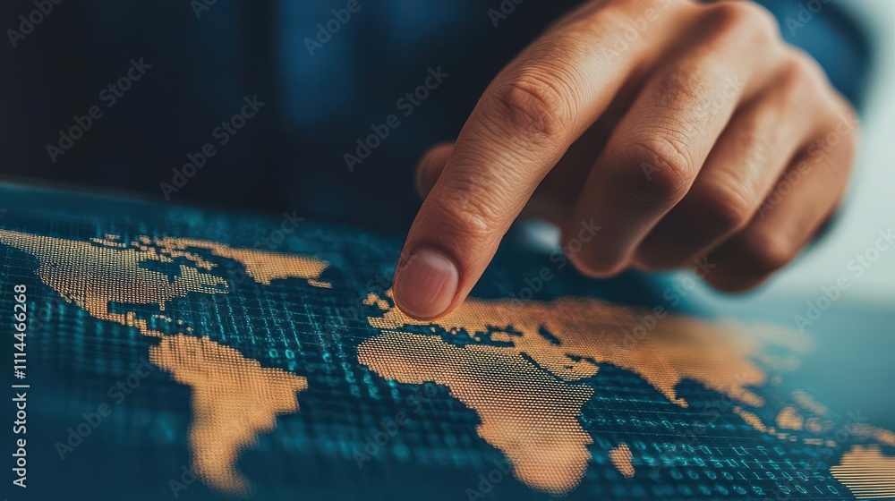 Naklejka premium Digital interface showing a successful international transaction, innovative technology optimizing global payments