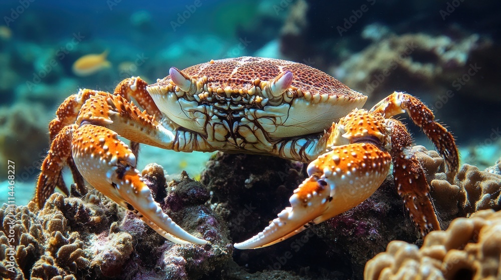 A Close-Up View of a Crab in Its Coral Reef Habitat A Close-Up View of a Crab in Its Coral Reef Habitat