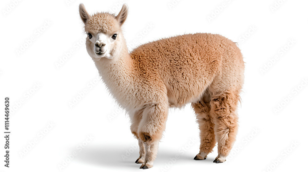 Fototapeta premium A baby llama standing on a white background