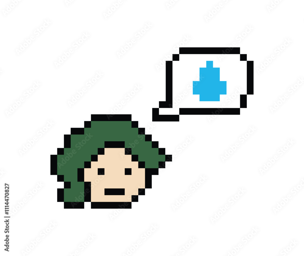 Obraz premium Pixel cartoon 8bit character lady woman sad tired mood stress sick unhappy feel decoration 8 bit female girl bored feel with isolated PNG vector.