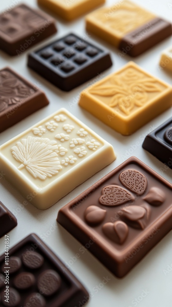 Luxurious chocolate varieties displayed on a table in Dubai showcasing intricate designs and flavors Luxurious chocolate varieties displayed on a table in Dubai showcasing intricate designs and flavors